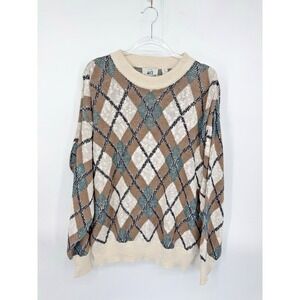 Vintage Van Heusen 417 Argyle 100% Cotton Sweater Size XL Grandpa Retro Academia